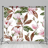 Aperturee - Aperturee White Pink Magnolia Flower Leaves Photo Backdrop
